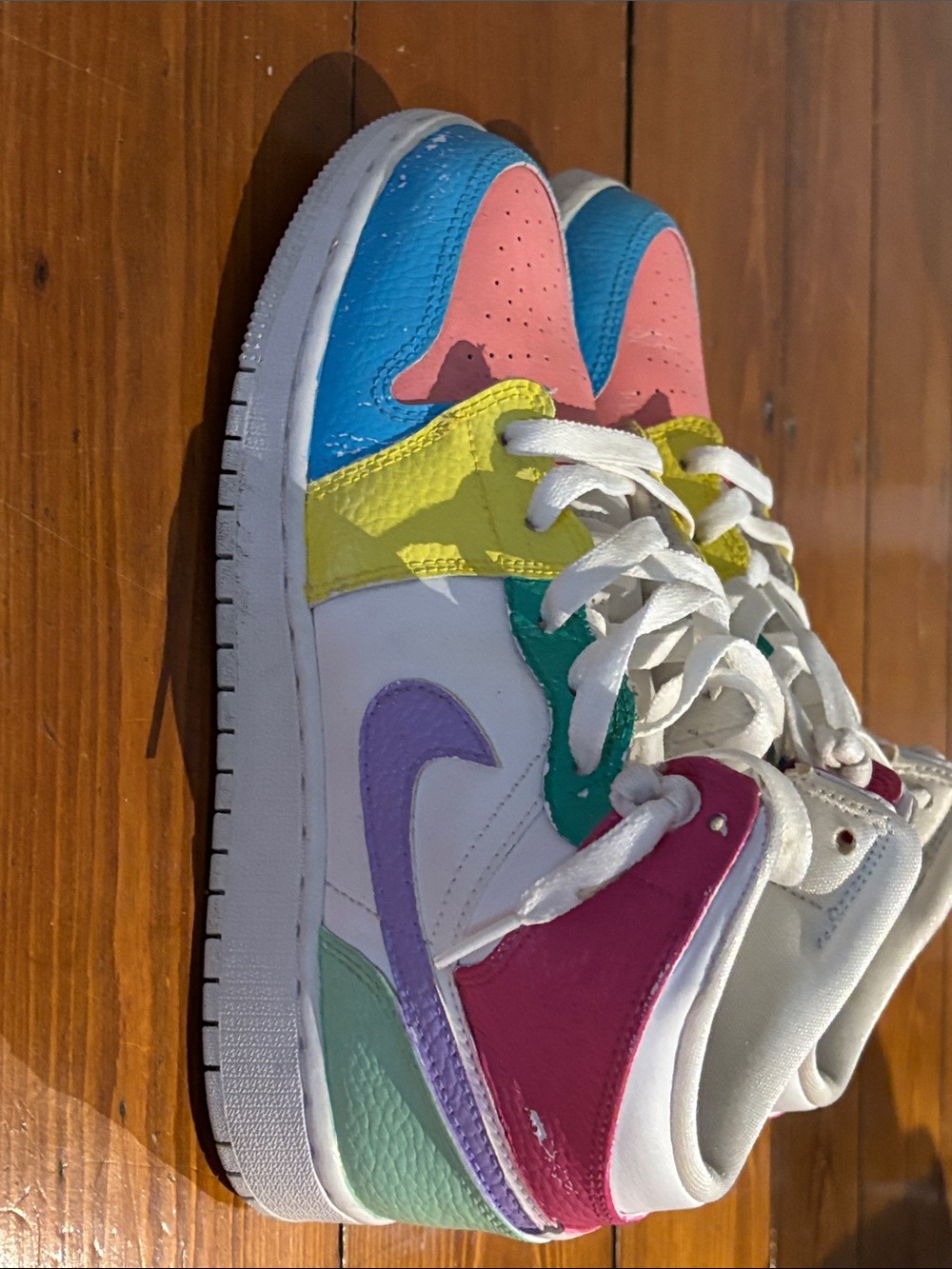 Nike Kids Multicolor Mid-Top Sneakers - White, Pink, Blue, Yellow, Green - Picture 4 of 11
